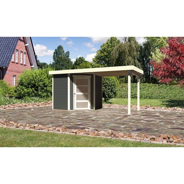 Karibu Holz-Gartenhaus/Gerätehaus Linköbing 3 Terragrau 433 cm x 213 cm