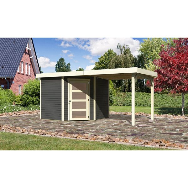 Karibu Holz-Gartenhaus/Gerätehaus Linköbing 5 Terragrau 462 cm x 242 cm