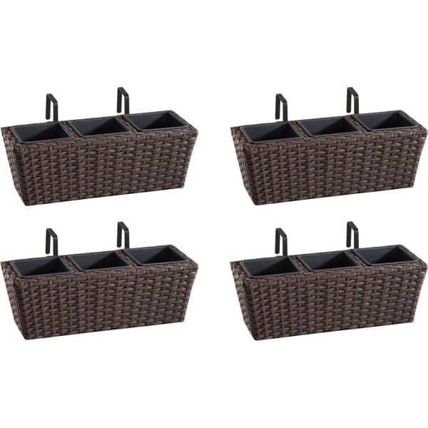 Gartenfreude Balkonkasten Polyrattan 47 cm x 17 cm Mocca 4er-Set