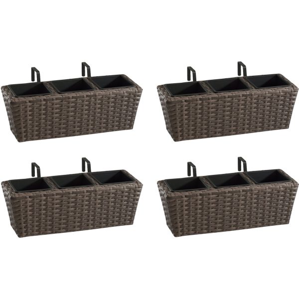 Gartenfreude Balkonkasten Polyrattan 47 cm x 17 cm Cappuccino 4er-Set