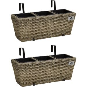 Gartenfreude Balkonkasten Polyrattan 47 cm x 17 cm Naturfarben 2 Stück