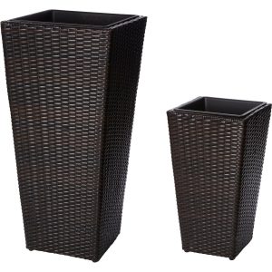 Gartenfreude Pflanzkübel Polyrattan Bicolour Braun verschiedene Größen 2er-Set