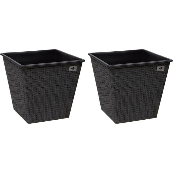 Gartenfreude Pflanzkübel Polyrattan konisch 32 cm x 32 cm Anthrazit 2er-Set