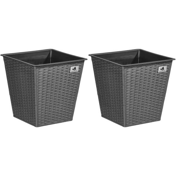 Gartenfreude Pflanzkübel Polyrattan konisch 32 cm x 32 cm Grau 2er-Set