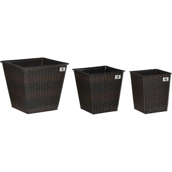 Gartenfreude Pflanzkübel Polyrattan Bicolour Braun 3er-Set