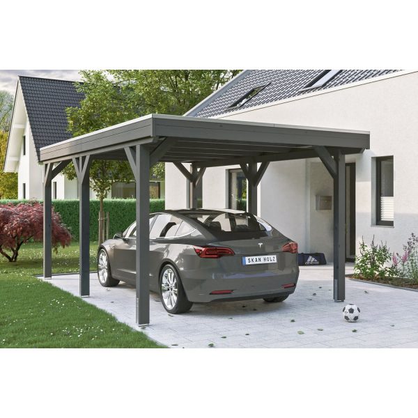 Skan Holz Carport Grunewald 321 cm x 554 cm mit Aluminiumdach Schiefergrau