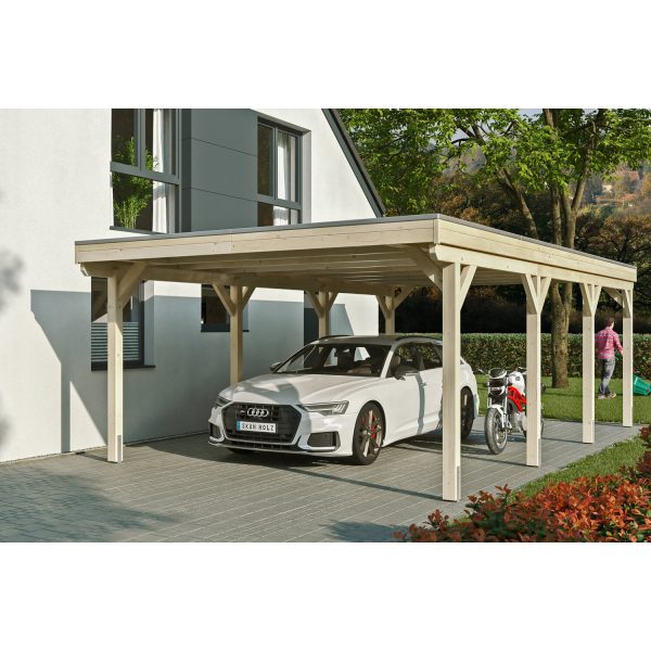 Skan Holz Carport Grunewald 427 cm x 796 cm mit EPDM-Dach Natur