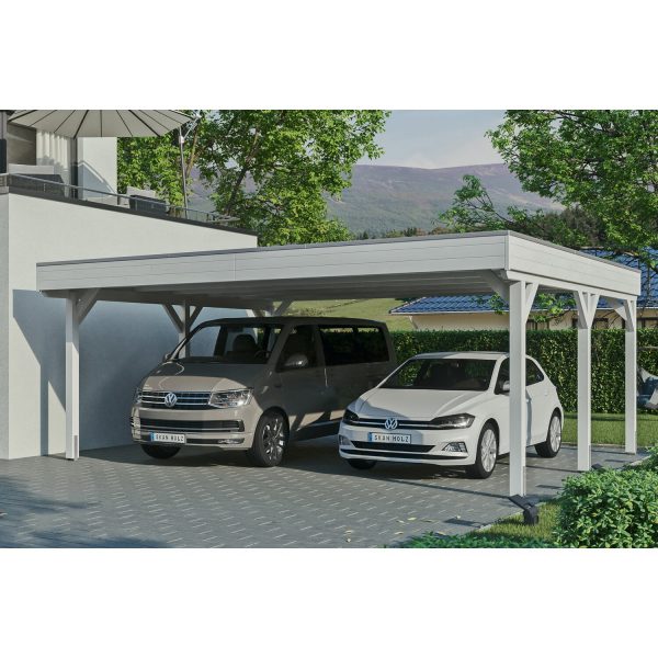 Skan Holz Carport Grunewald 622 cm x 554 cm mit Aluminiumdach Weiß