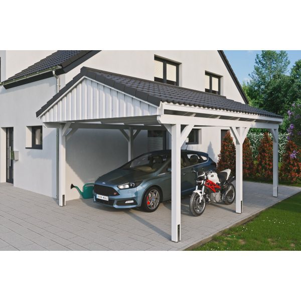 Skan Holz Carport Fichtelberg 423 cm x 566 cm Dachlattung Weiß