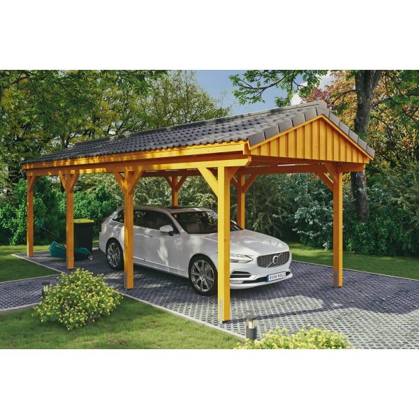 Skan Holz Carport Fichtelberg 317 cm x 808 cm Dachlattung Eiche Hell