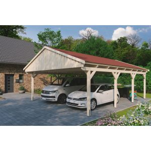 Skan Holz Carport Fichtelberg 618 cm x 808 cm Rote Schindeln Natur