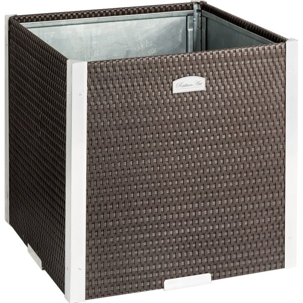 Wilk Polyrattan-Pflanzgefäß 46 cm x 46 cm Braun mit Alu-Beschlägen