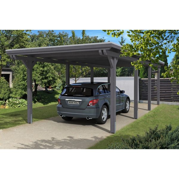 Skan Holz Einzelcarport Leimholz Schiefergrau 354 cm x 846 cm EPDM Dachbahn