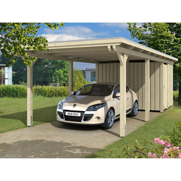 Skan Holz Carport Emsland 354 cm x 846 cm mit Abstellraum Natur