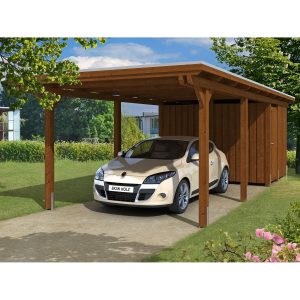 Skan Holz Carport Emsland 354 cm x 846 cm mit Abstellraum Nussbaum