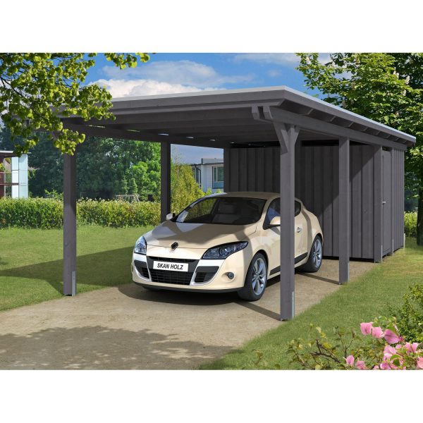 Skan Holz Einzelcarport Leimholz Schiefergrau 354 cm x 846 cm