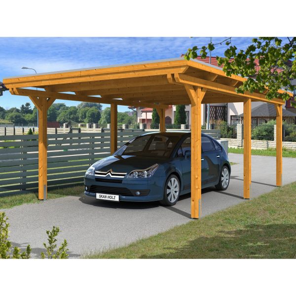 Skan Holz Einzelcarport Leimholz Eiche hell 404 cm x 604 cm