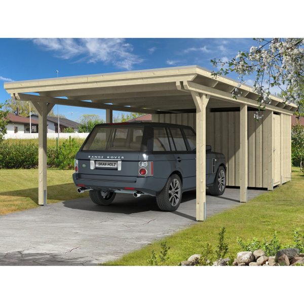 Skan Holz Carport Emsland 404 cm x 846 cm mit Abstellraum Natur