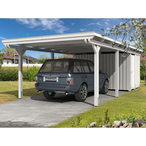 Skan Holz Carport Emsland 404 cm x 846 cm mit Abstellraum Weiß