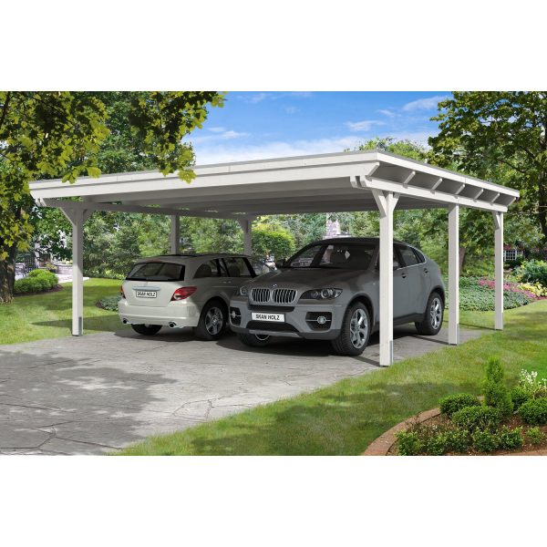 Skan Holz Carport Emsland Leimholz 613 cm x 604 cm Weiß