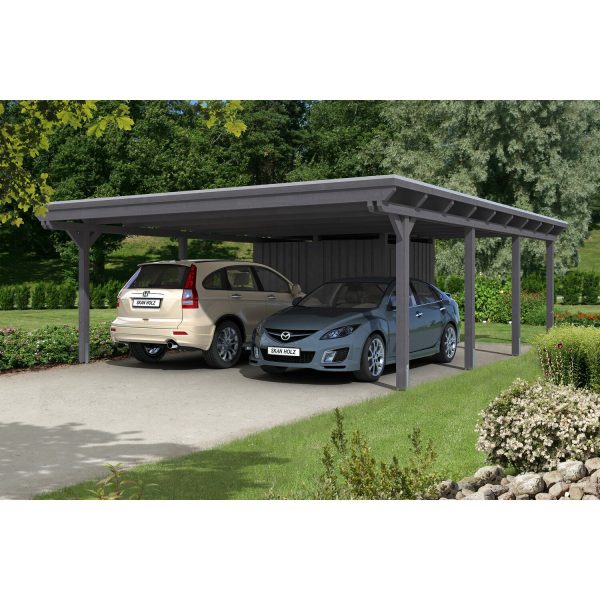 Skan Holz Carport Emsland 613 cm x 846 cm mit Abstellraum Schiefergrau