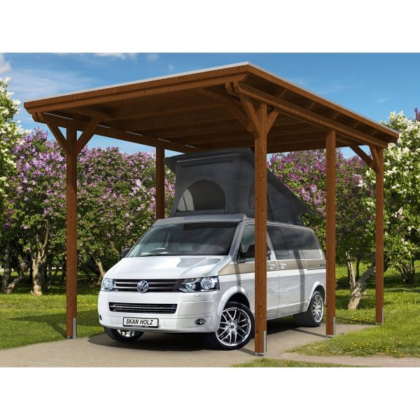 Skan Holz Carport Emsland Caravan 404 cm x 604 cm Nussbaum