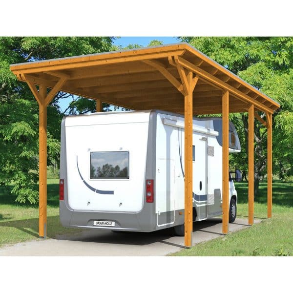 Skan Holz Carport Emsland Caravan 404 cm x 846 cm Eiche hell