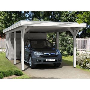 Skan Holz Carport Spessart 355 cm x 846 cm mit Abstellraum Weiß