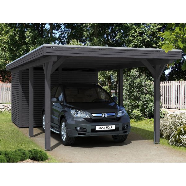 Skan Holz Carport Spessart 355 cm x 846 cm mit Abstellraum Schiefergrau