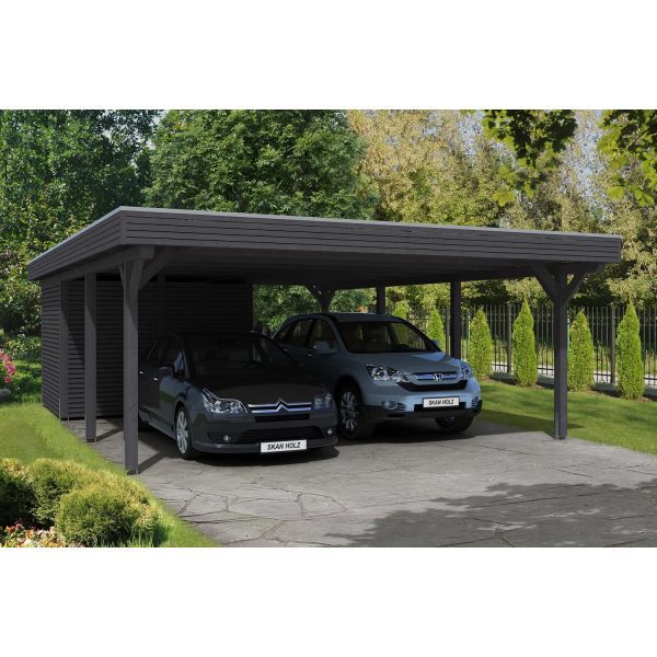 Skan Holz Carport Spessart 611 cm x 846 cm mit Abstellraum Schiefergrau