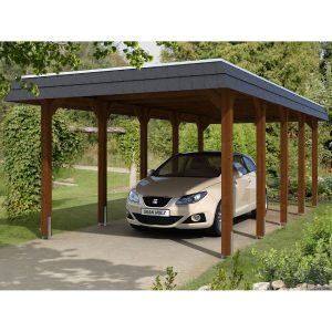 Skan Holz Carport Spreewald 345 cm x 741 cm schwarze Blende Nussbaum