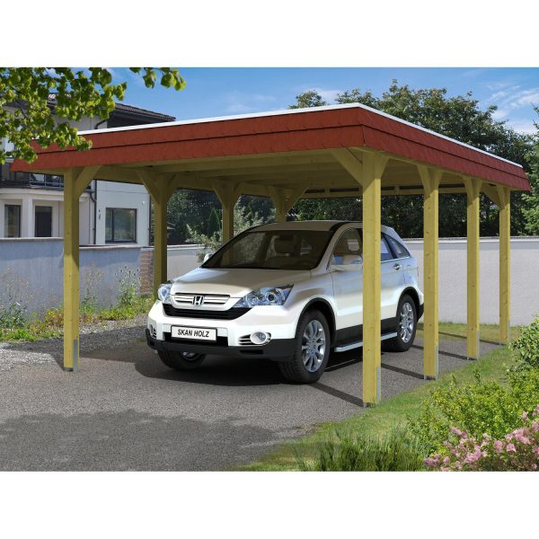 Skan Holz Carport Spreewald 396 cm x 589 cm rote Blende