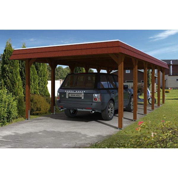 Skan Holz Einzelcarport Holz Nussbaum 396 cm x 893 cm