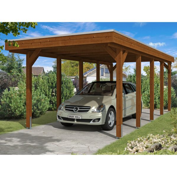 Skan Holz Carport Friesland 314 cm x 708 cm Nussbaum