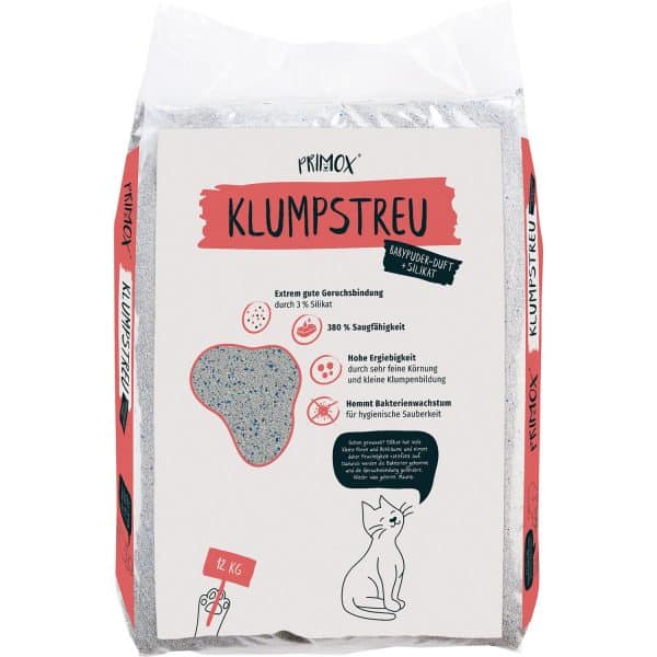 Primox Katzenstreu Klumpstreu Babypuderduft mit Silikat 12 kg