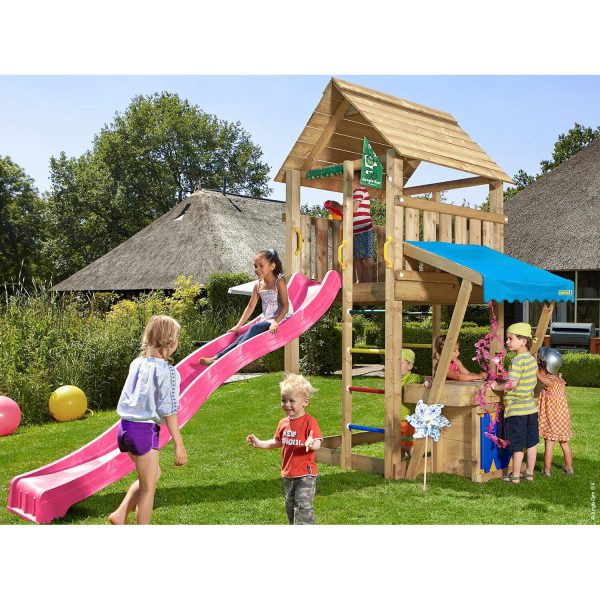 Jungle Gym Holzspielturm Cabin Mini Market mit Rutsche Fuchsia