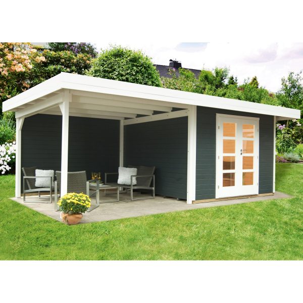 W. Finnhaus Holz-Gartenhaus/Gerätehaus Relax Lounge B Anthr. BxT 590x241 dav. 295 cm Anbau