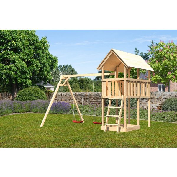 Karibu Kinderspielturm Danny Set Schaukelanbau Doppel