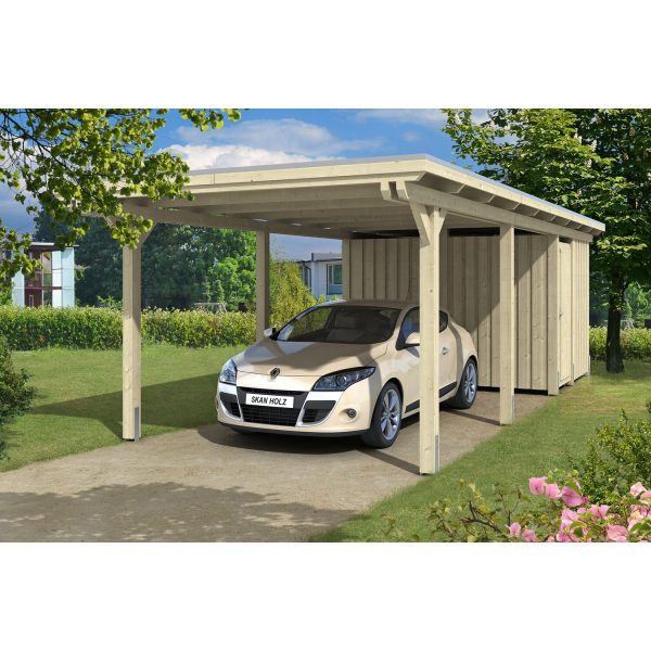 Skan Holz Flachdach-Einzelcarport Emsland 354 cm x 846 cm mit Abstellraum