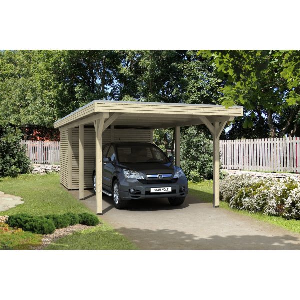 Skan Holz Flachdach-Einzelcarport Spessart 355 cm x 846 cm mit Abstellraum