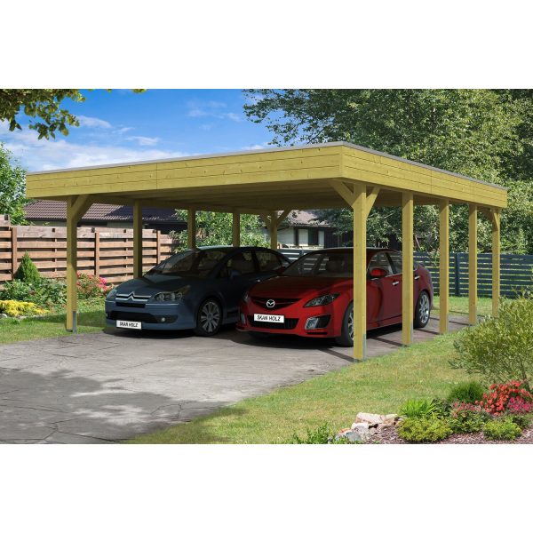 Skan Holz Flachdach-Doppelcarport Friesland 557 cm x 708 cm