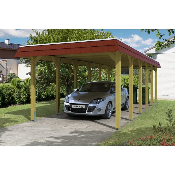 Skan Holz Walmdach-Carport Spreewald 345 cm x 893 cm Blende in Rot