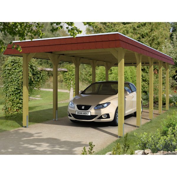 Skan Holz Carport Spreewald 345 cm x 741 cm rote Blende