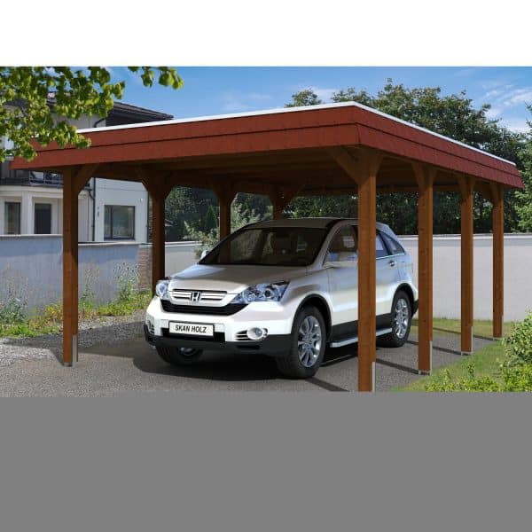 Skan Holz Einzelcarport Holz Nussbaum 396 cm x 589 cm Aluminiumplatten