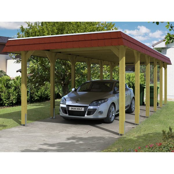 Skan Holz Carport Spreewald 345 cm x 893 cm rote Blende