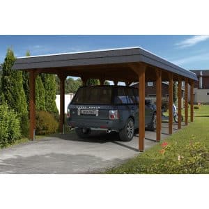 Skan Holz Carport Spreewald 396 cm x 893 cm EPDM Dachbahn Nussbaum