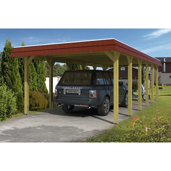 Skan Holz Carport Spreewald 396 cm x 893 cm rote Blende