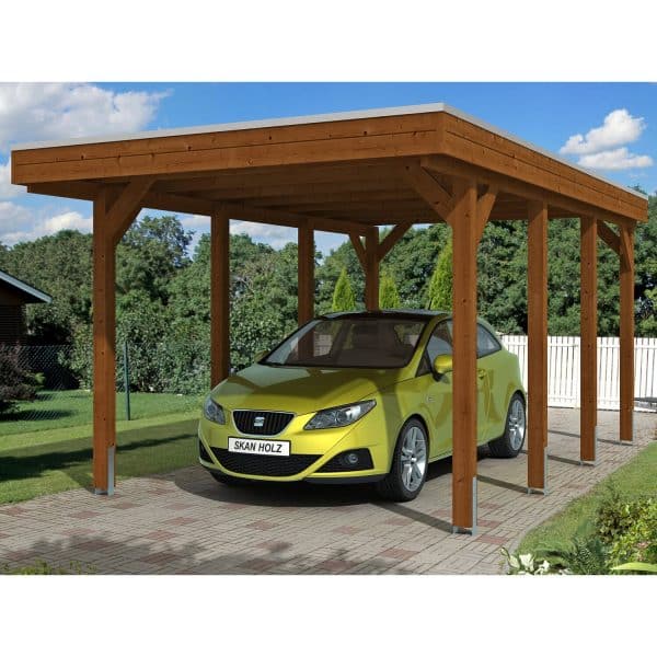 Skan Holz Einzelcarport Holz Nussbaum 314 cm x 555 cm