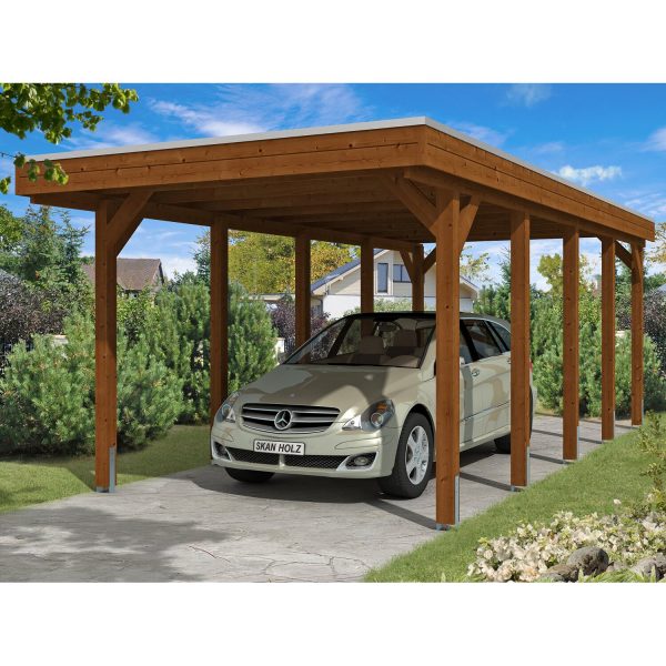 Skan Holz Einzelcarport Holz Nussbaum 314 cm x 708 cm