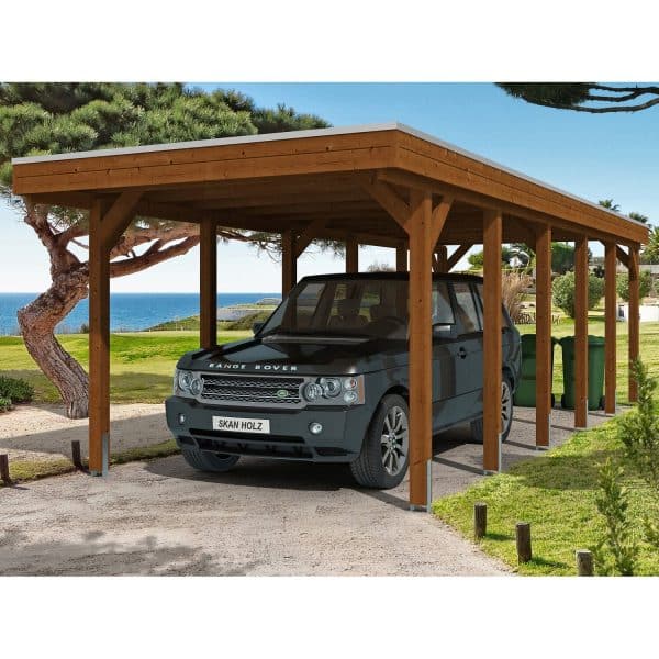 Skan Holz Einzelcarport Holz Nussbaum 314 cm x 860 cm